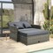 2-in-1 Rattan Patio Loveseat Daybed with Ottoman and Trays Mix Gray